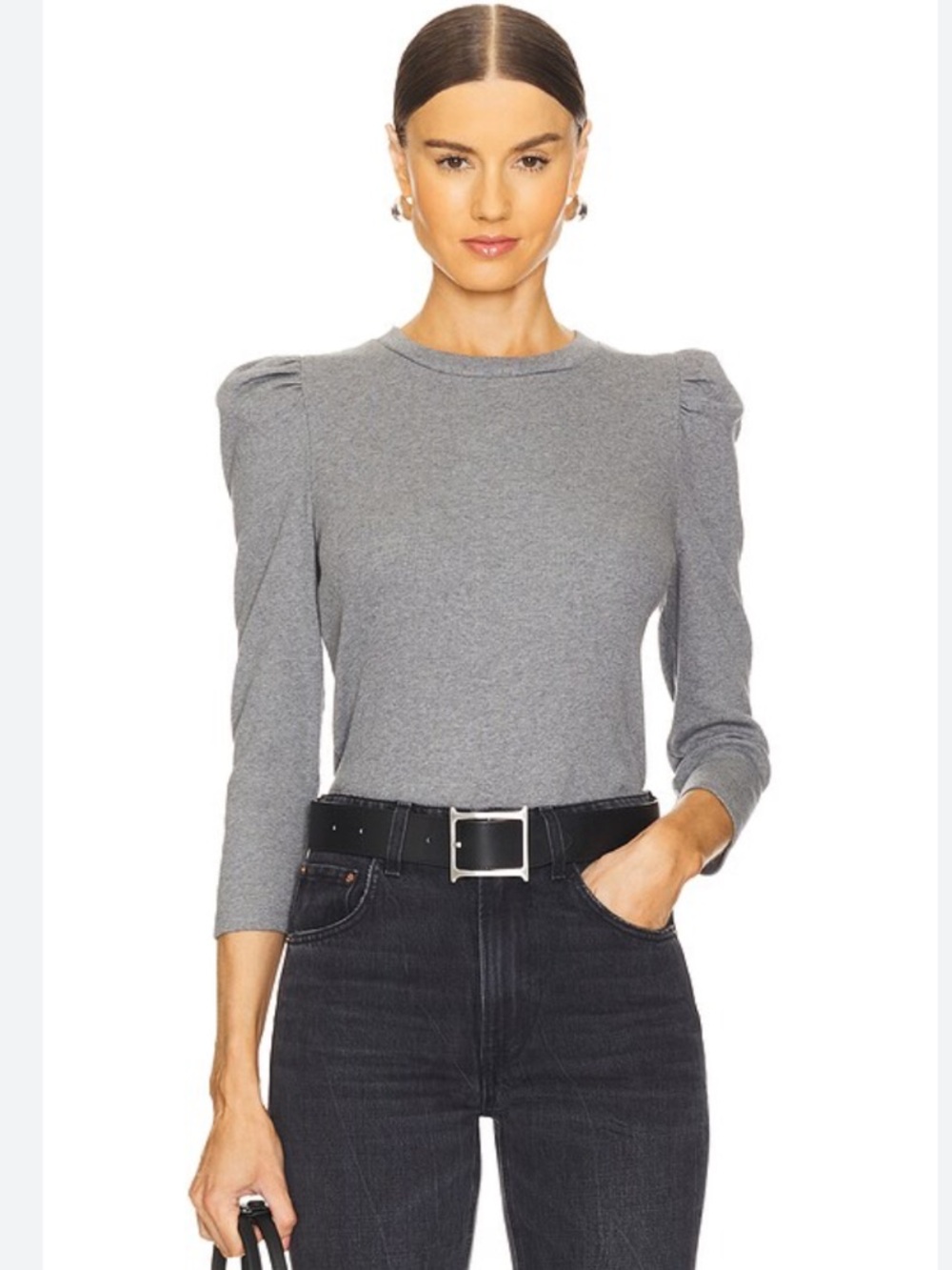 Veronica Beard Britney Puff Shoulder Rib Knit Top